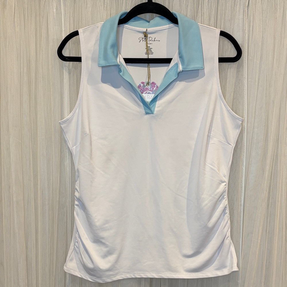 Stella Parker White Golf Shirt With Blue Collar